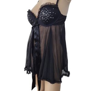 Victoria's Secret Black Sheer Chemise with Embellishments